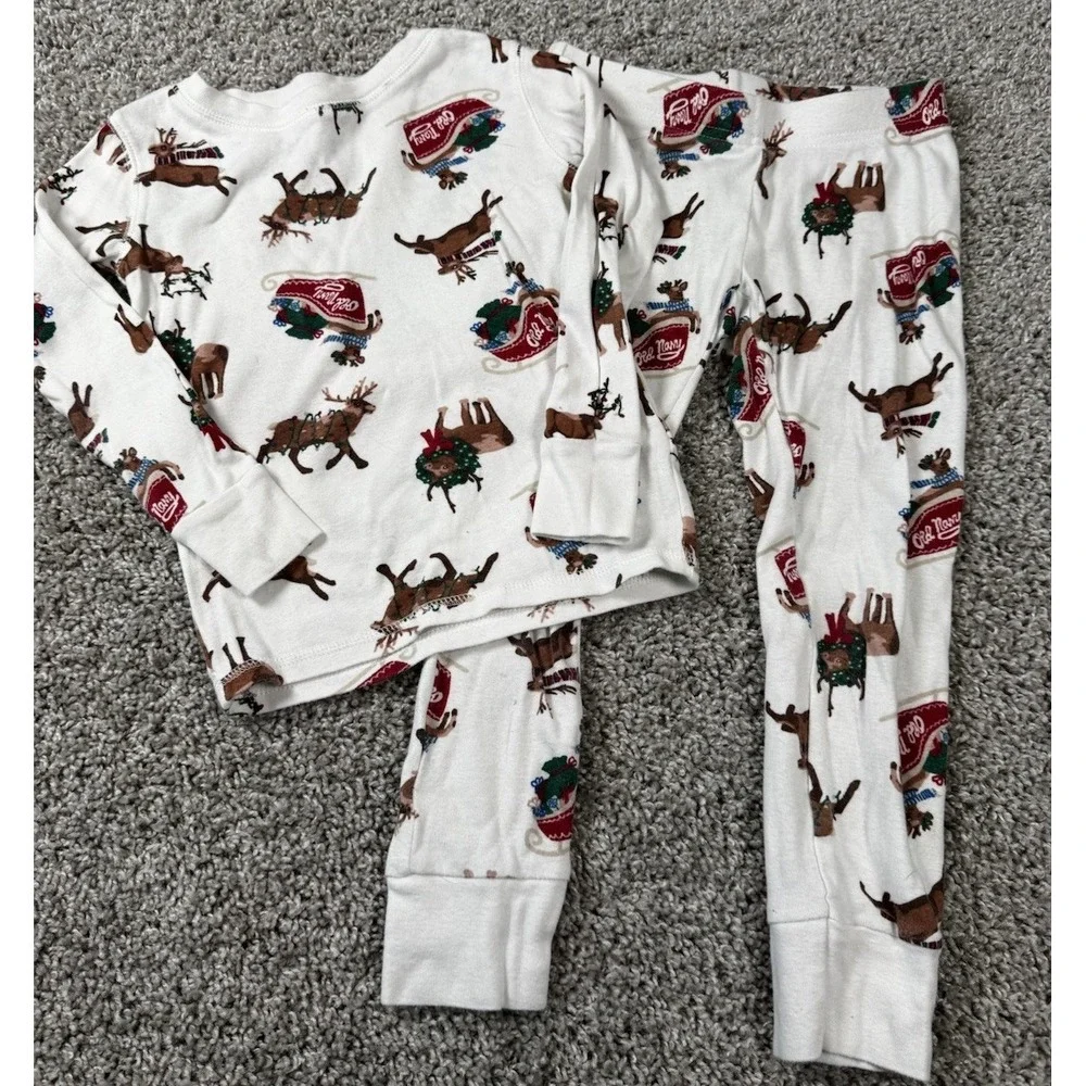 Old Navy Unisex Kids Christmas Pajamas Reindeer Sleigh‎ Holiday XS 5
